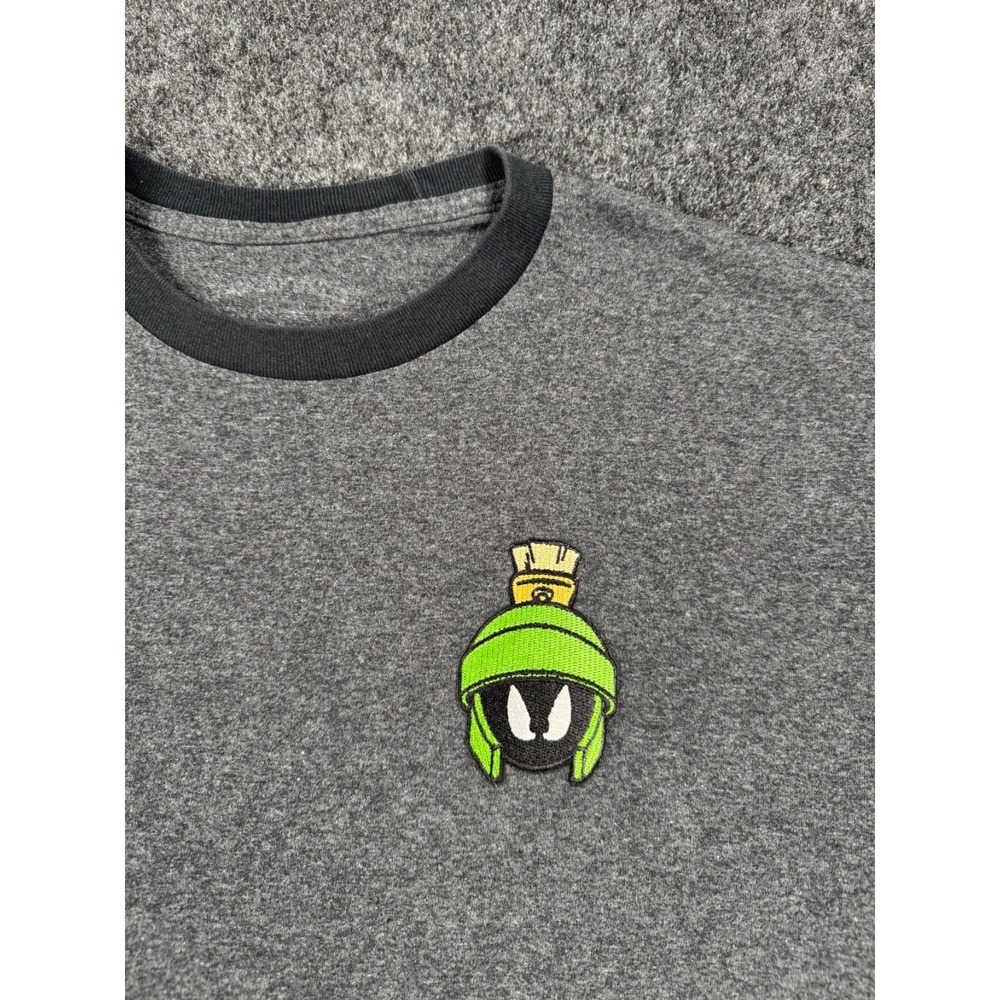 Marvin The Martian Embroidered Ringer T Shirt Gray Black Looney Tunes XL - Picture 3 of 6